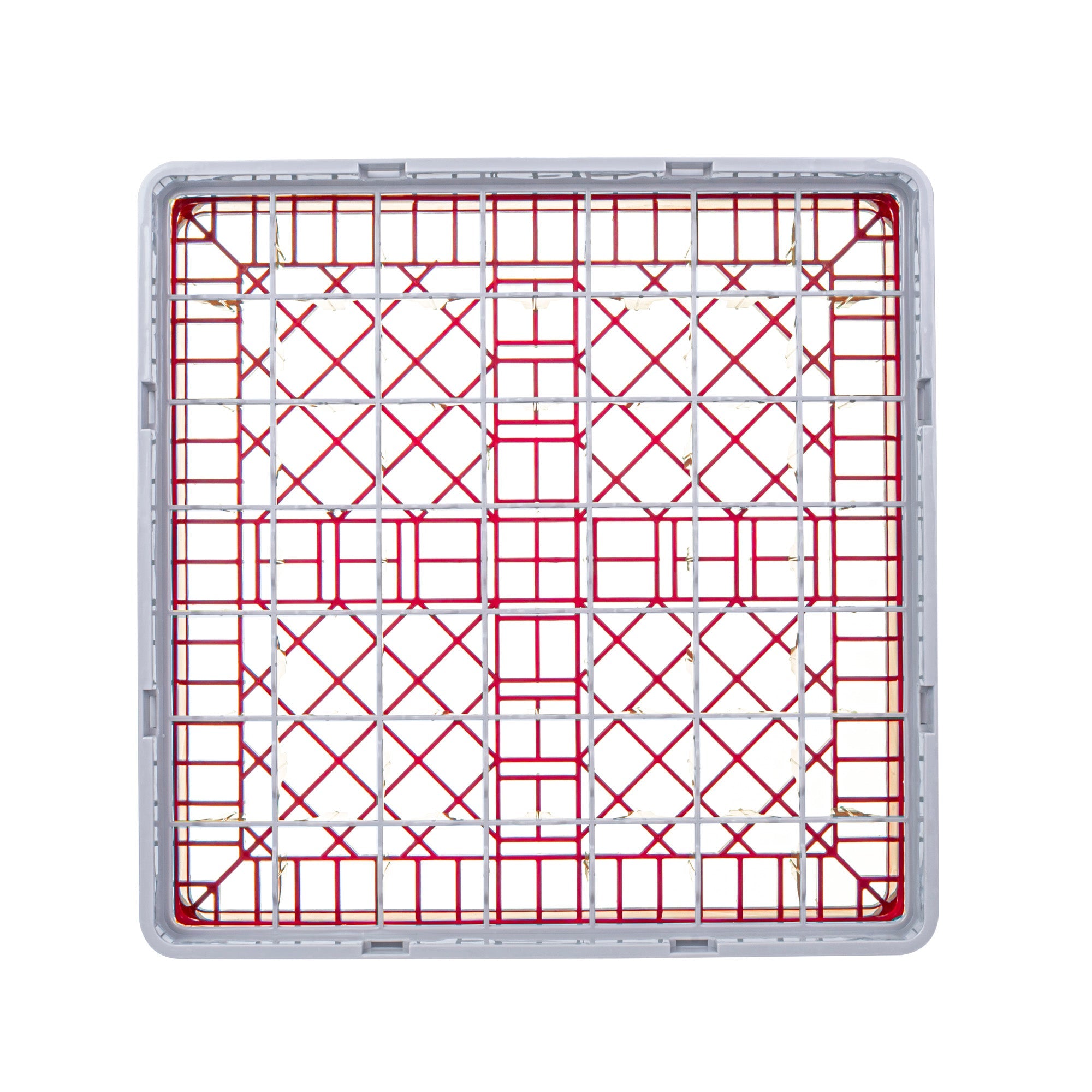 Clean Tek Professional Red Glass Rack - 49 Compartments, 1 Full Drop Extender - 19 3/4" x 19 3/4" x 5 3/4" - 1 count box
