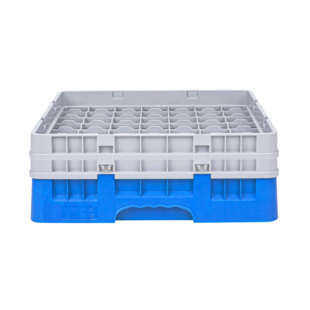 Clean Tek Professional Blue Glass Rack - 49 Compartments, 1 Full Drop and 1 Half Drop Extender - 19 3/4" x 19 3/4" x 7 1/4" - 1 count box