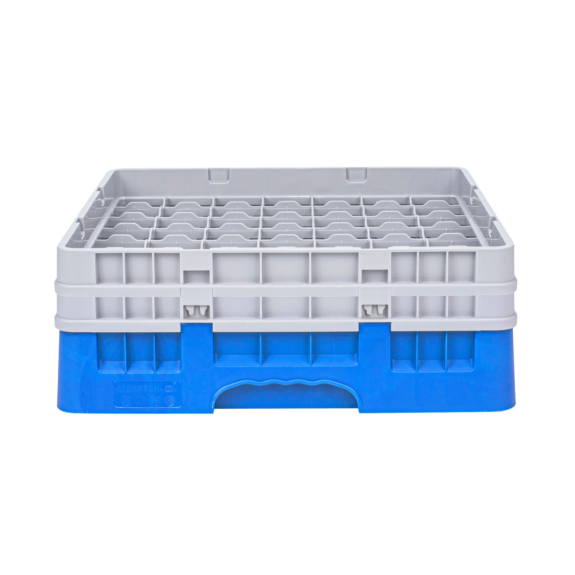 Clean Tek Professional Blue Glass Rack - 49 Compartments, 1 Full Drop and 1 Half Drop Extender - 19 3/4" x 19 3/4" x 7 1/4" - 1 count box