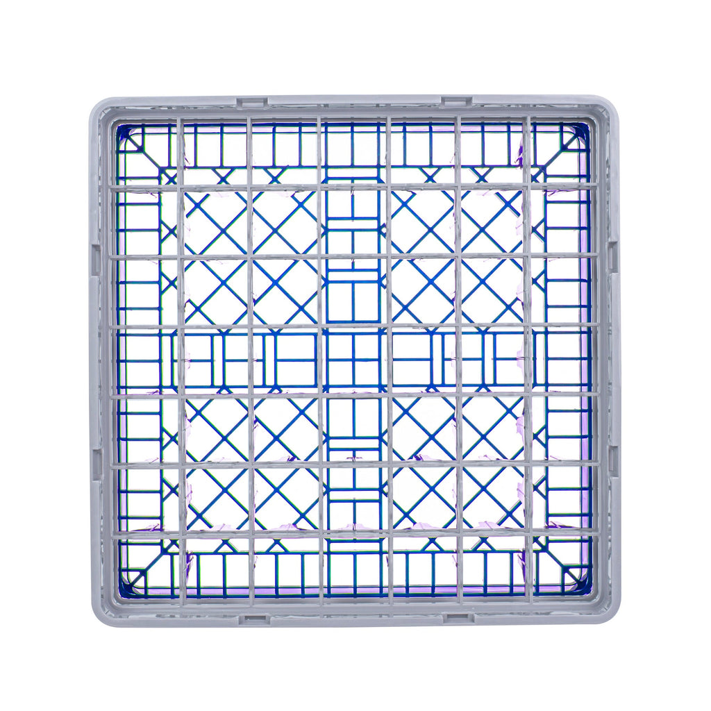 Clean Tek Professional Blue Glass Rack - 49 Compartments, 1 Full Drop and 1 Half Drop Extender - 19 3/4" x 19 3/4" x 7 1/4" - 1 count box