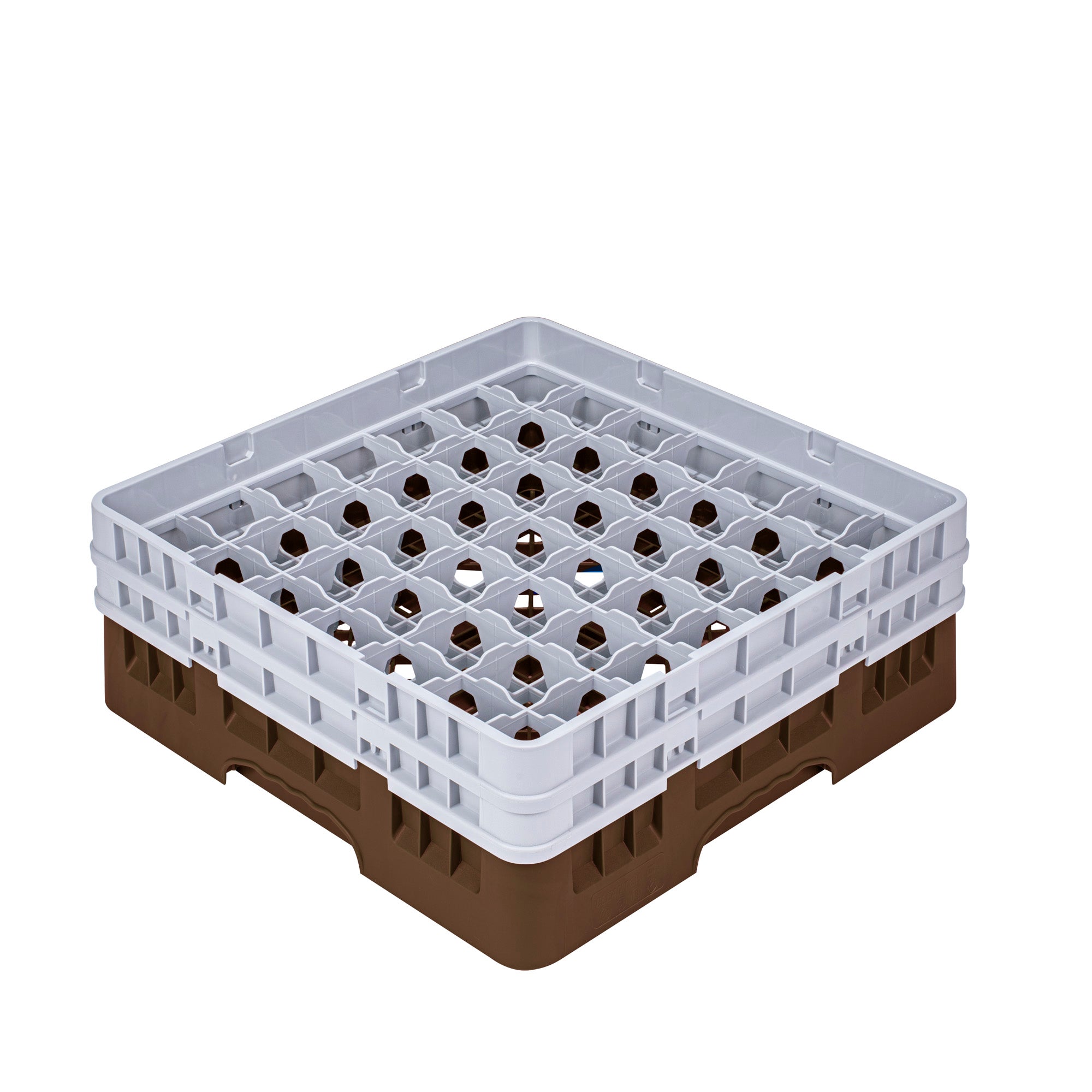 Clean Tek Professional Brown Glass Rack - 49 Compartments, 1 Full Drop and 1 Half Drop Extender - 19 3/4" x 19 3/4" x 7 1/4" - 1 count box