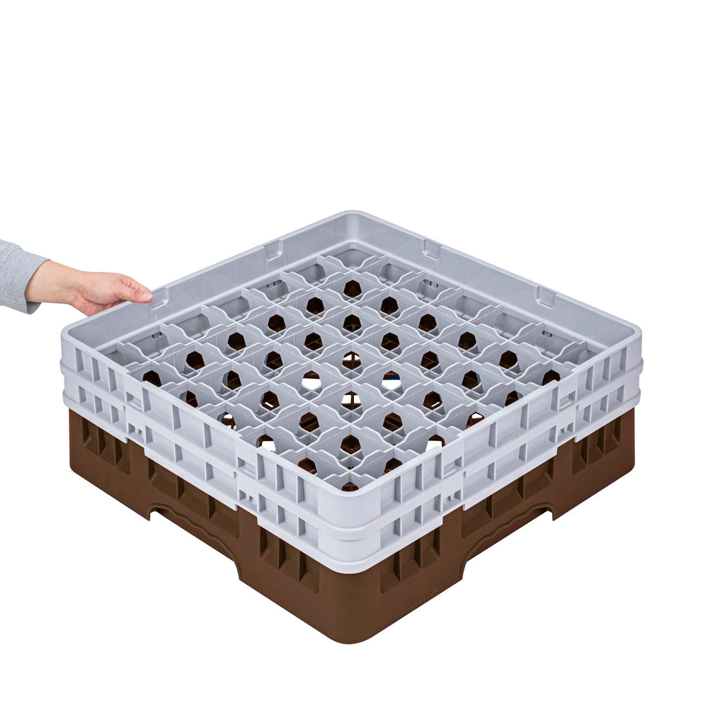 Clean Tek Professional Brown Glass Rack - 49 Compartments, 1 Full Drop and 1 Half Drop Extender - 19 3/4" x 19 3/4" x 7 1/4" - 1 count box