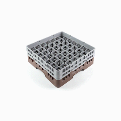 Clean Tek Professional Brown Glass Rack - 49 Compartments, 1 Full Drop and 1 Half Drop Extender - 19 3/4" x 19 3/4" x 7 1/4" - 1 count box