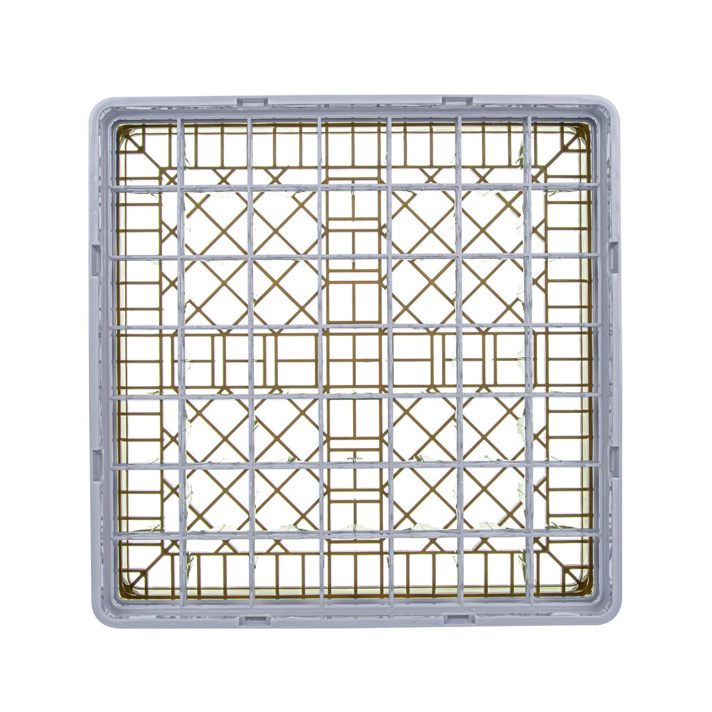 Clean Tek Professional Brown Glass Rack - 49 Compartments, 1 Full Drop and 1 Half Drop Extender - 19 3/4" x 19 3/4" x 7 1/4" - 1 count box