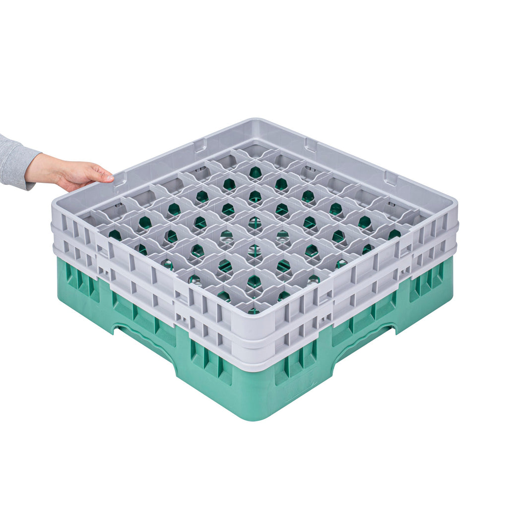 Clean Tek Professional Green Glass Rack - 49 Compartments, 1 Full Drop and 1 Half Drop Extender - 19 3/4" x 19 3/4" x 7 1/4" - 1 count box