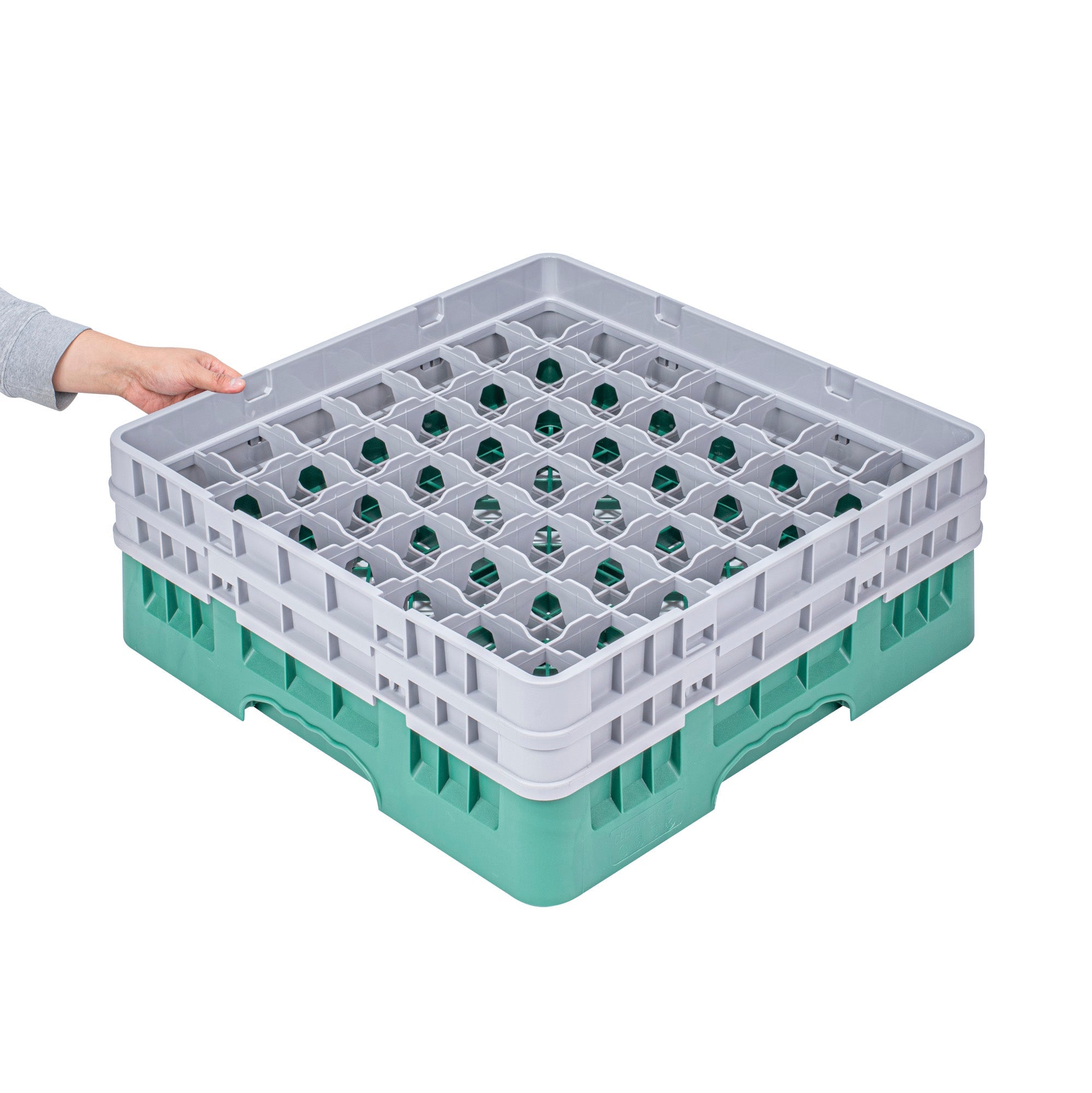 Clean Tek Professional Green Glass Rack - 49 Compartments, 1 Full Drop and 1 Half Drop Extender - 19 3/4" x 19 3/4" x 7 1/4" - 1 count box
