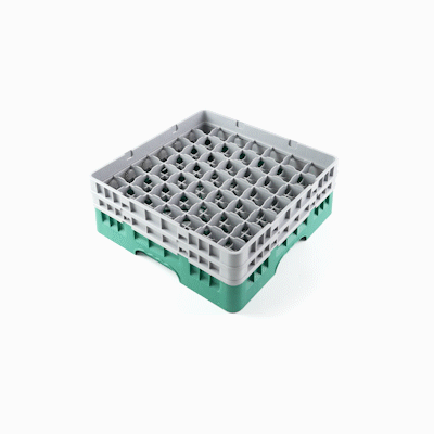 Clean Tek Professional Green Glass Rack - 49 Compartments, 1 Full Drop and 1 Half Drop Extender - 19 3/4" x 19 3/4" x 7 1/4" - 1 count box