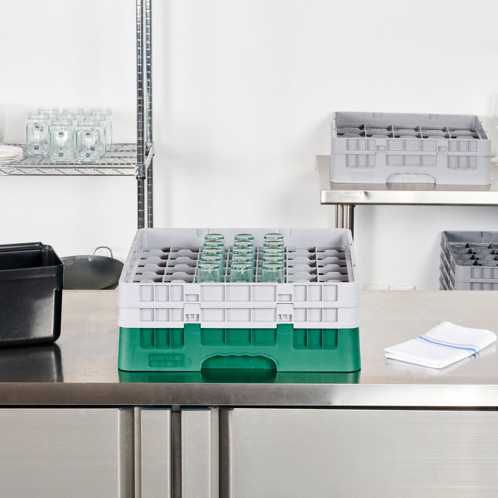 Clean Tek Professional Green Glass Rack - 49 Compartments, 1 Full Drop and 1 Half Drop Extender - 19 3/4" x 19 3/4" x 7 1/4" - 1 count box