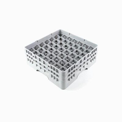 Clean Tek Professional Gray Glass Rack - 49 Compartments, 1 Full Drop and 1 Half Drop Extender - 19 3/4" x 19 3/4" x 7 1/4" - 1 count box