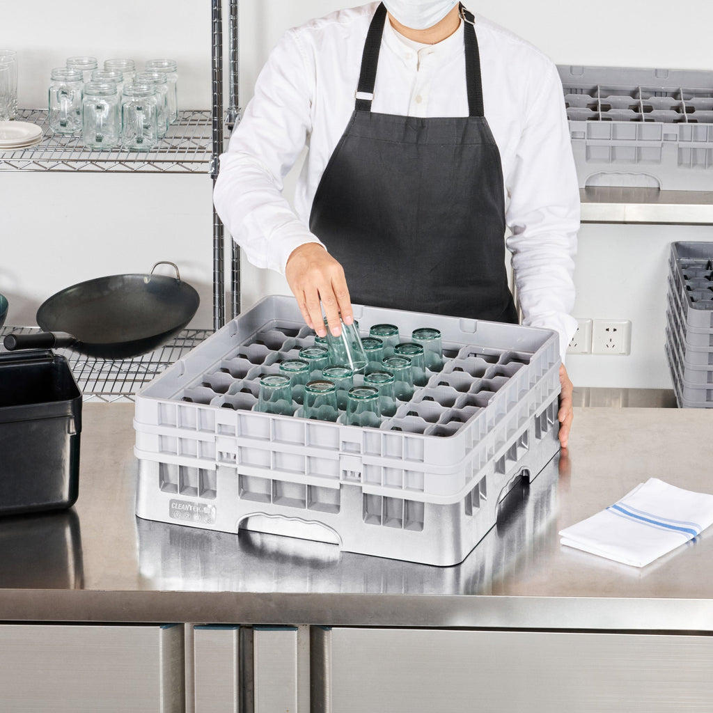 Clean Tek Professional Gray Glass Rack - 49 Compartments, 1 Full Drop and 1 Half Drop Extender - 19 3/4" x 19 3/4" x 7 1/4" - 1 count box
