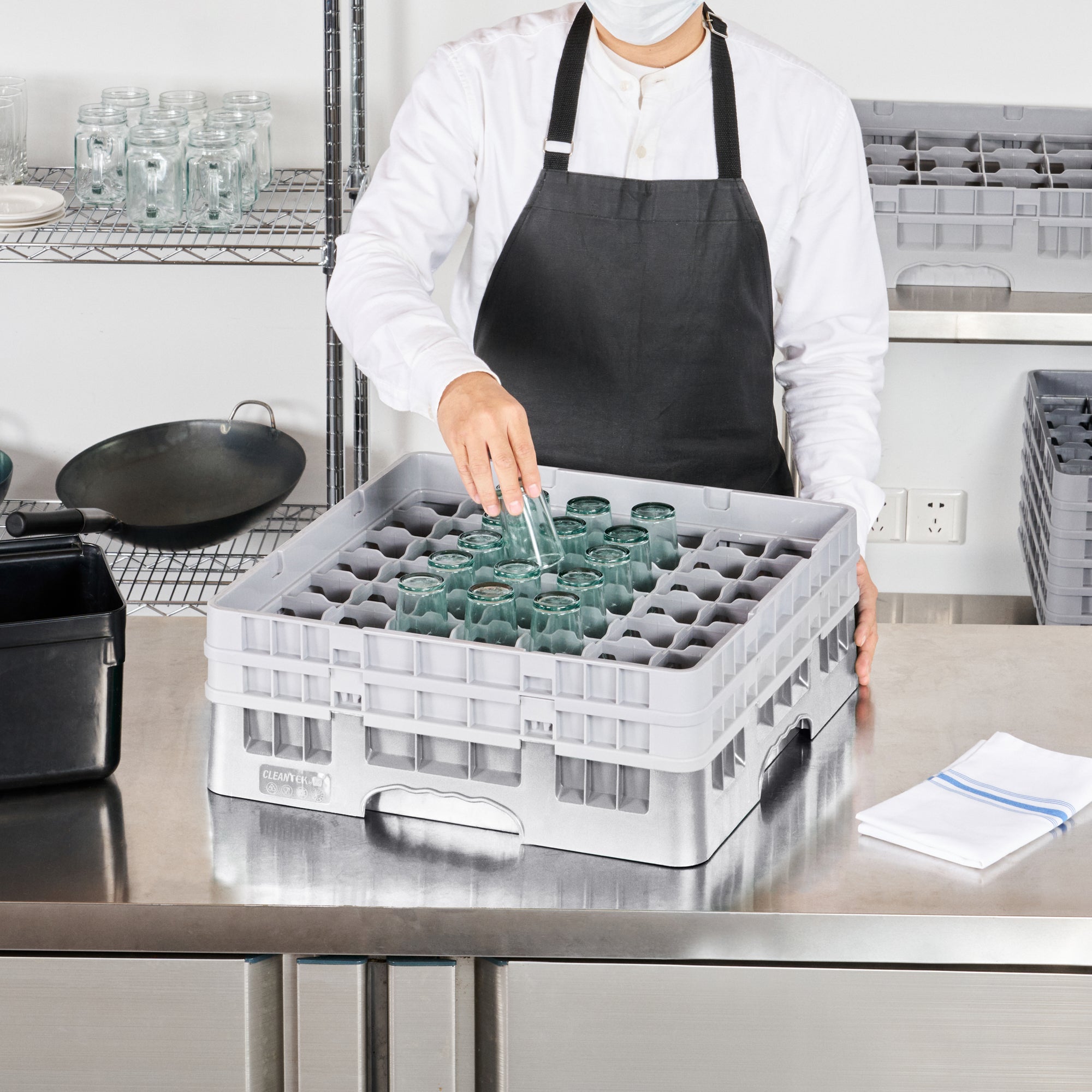 Clean Tek Professional Gray Glass Rack - 49 Compartments, 1 Full Drop and 1 Half Drop Extender - 19 3/4" x 19 3/4" x 7 1/4" - 1 count box