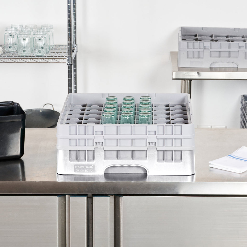 Clean Tek Professional Gray Glass Rack - 49 Compartments, 1 Full Drop and 1 Half Drop Extender - 19 3/4" x 19 3/4" x 7 1/4" - 1 count box
