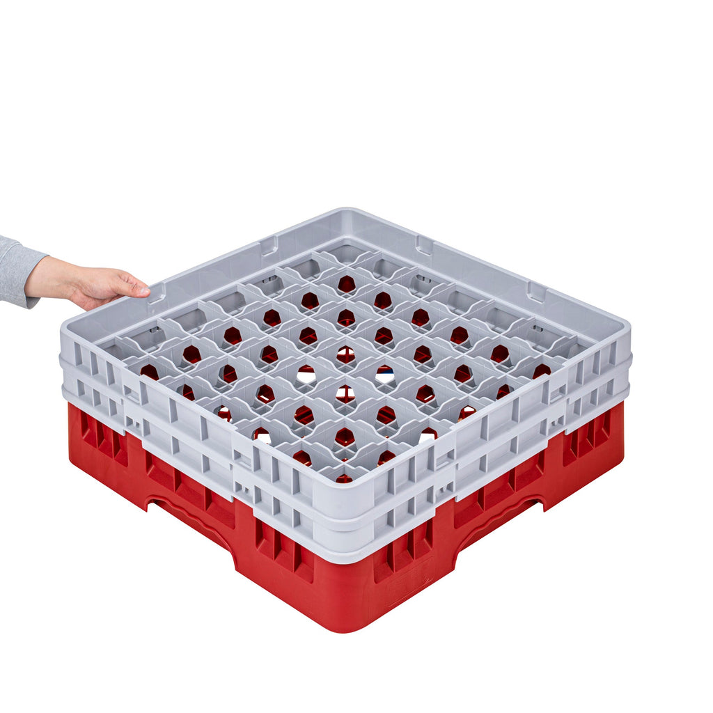 Clean Tek Professional Red Glass Rack - 49 Compartments, 1 Full Drop and 1 Half Drop Extender - 19 3/4" x 19 3/4" x 7 1/4" - 1 count box