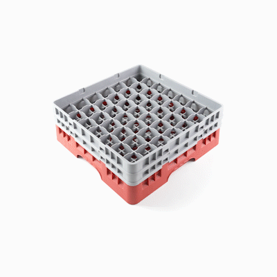 Clean Tek Professional Red Glass Rack - 49 Compartments, 1 Full Drop and 1 Half Drop Extender - 19 3/4" x 19 3/4" x 7 1/4" - 1 count box