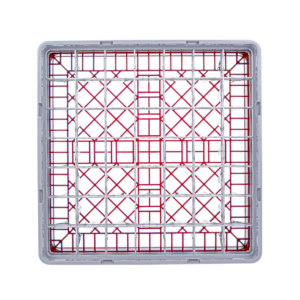 Clean Tek Professional Red Glass Rack - 49 Compartments, 1 Full Drop and 1 Half Drop Extender - 19 3/4" x 19 3/4" x 7 1/4" - 1 count box