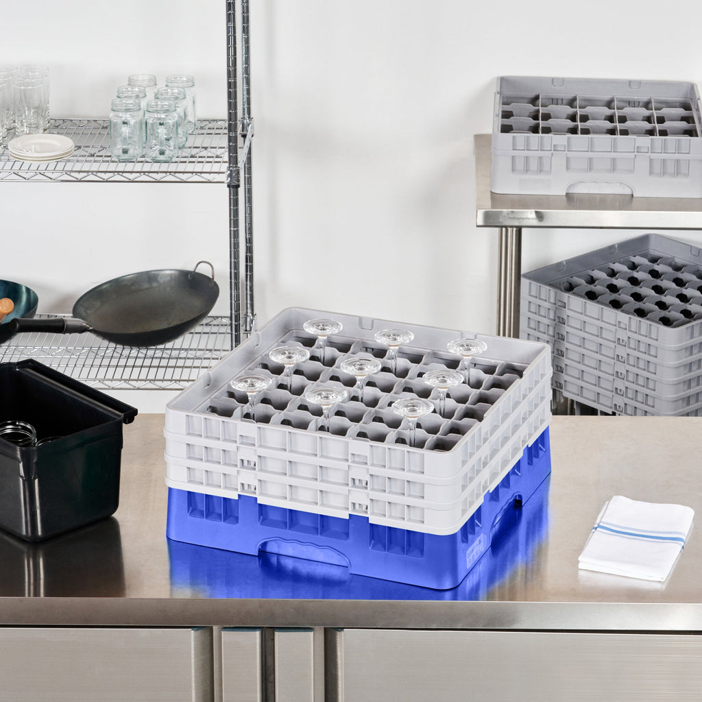 Clean Tek Professional Blue Glass Rack - 49 Compartments, 1 Full Drop and 2 Half Drop Extenders - 19 3/4" x 19 3/4" x 8 3/4" - 1 count box