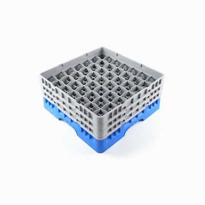 Clean Tek Professional Blue Glass Rack - 49 Compartments, 1 Full Drop and 2 Half Drop Extenders - 19 3/4" x 19 3/4" x 8 3/4" - 1 count box