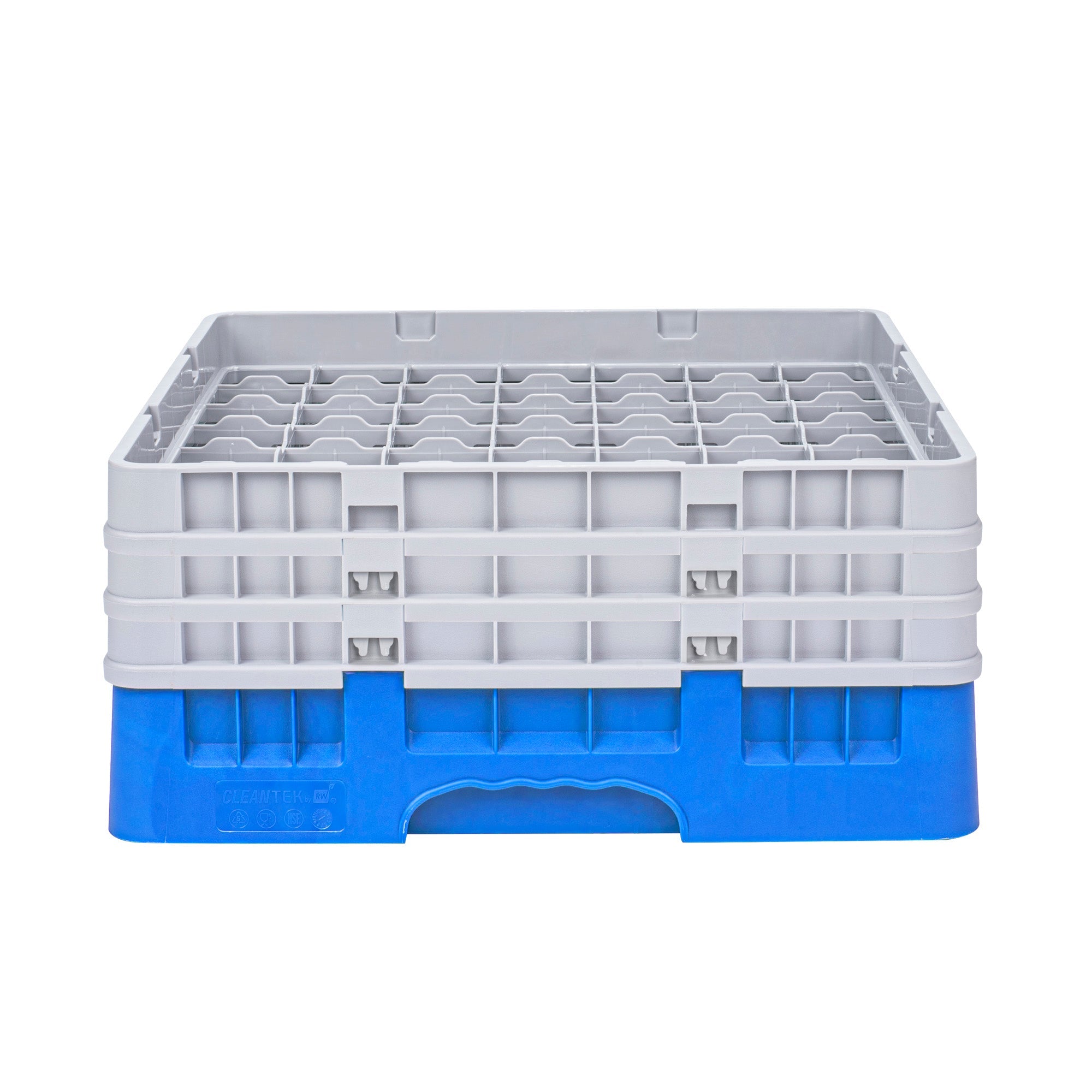 Clean Tek Professional Blue Glass Rack - 49 Compartments, 1 Full Drop and 2 Half Drop Extenders - 19 3/4" x 19 3/4" x 8 3/4" - 1 count box