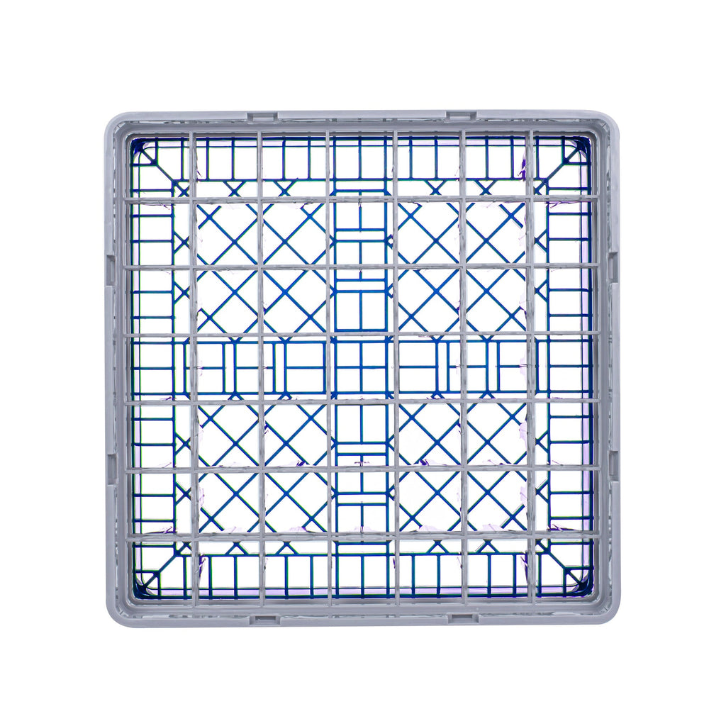 Clean Tek Professional Blue Glass Rack - 49 Compartments, 1 Full Drop and 2 Half Drop Extenders - 19 3/4" x 19 3/4" x 8 3/4" - 1 count box