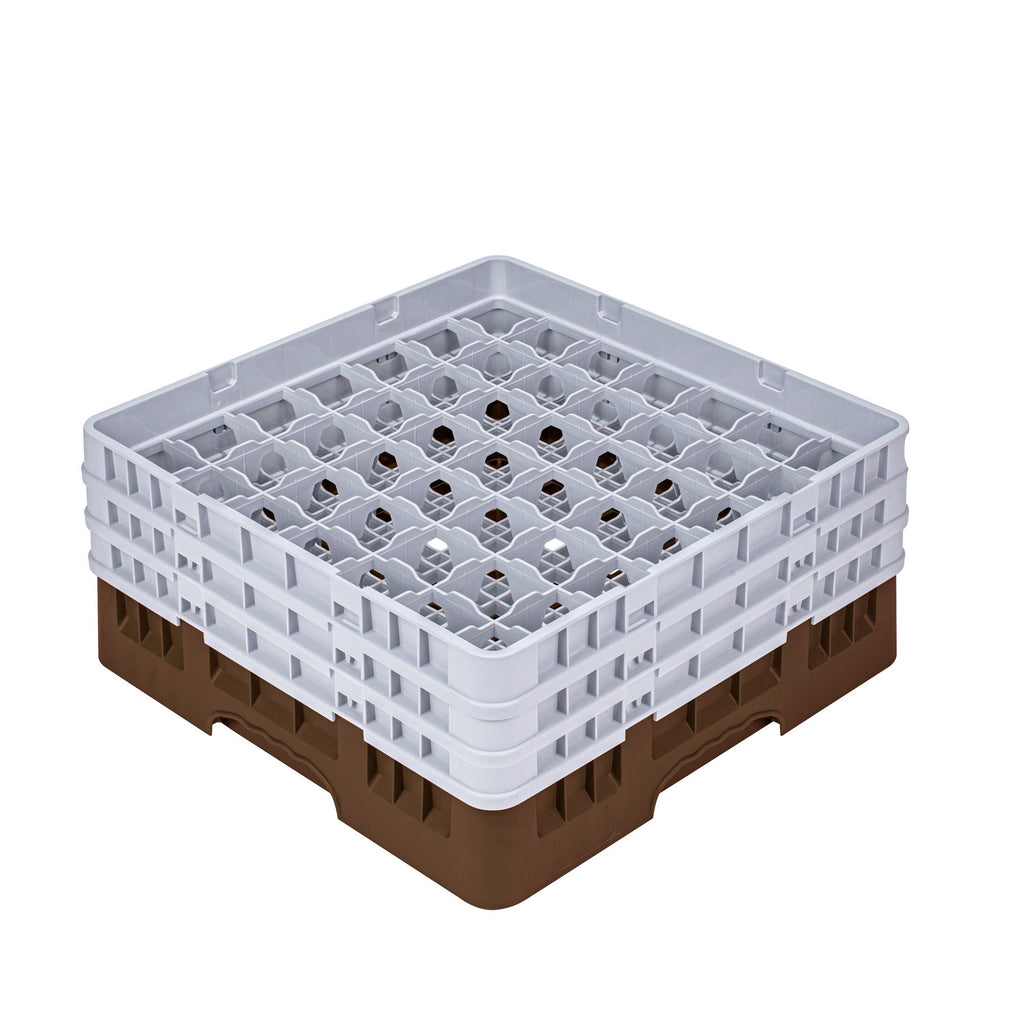 Clean Tek Professional Brown Glass Rack - 49 Compartments, 1 Full Drop and 2 Half Drop Extenders - 19 3/4" x 19 3/4" x 8 3/4" - 1 count box
