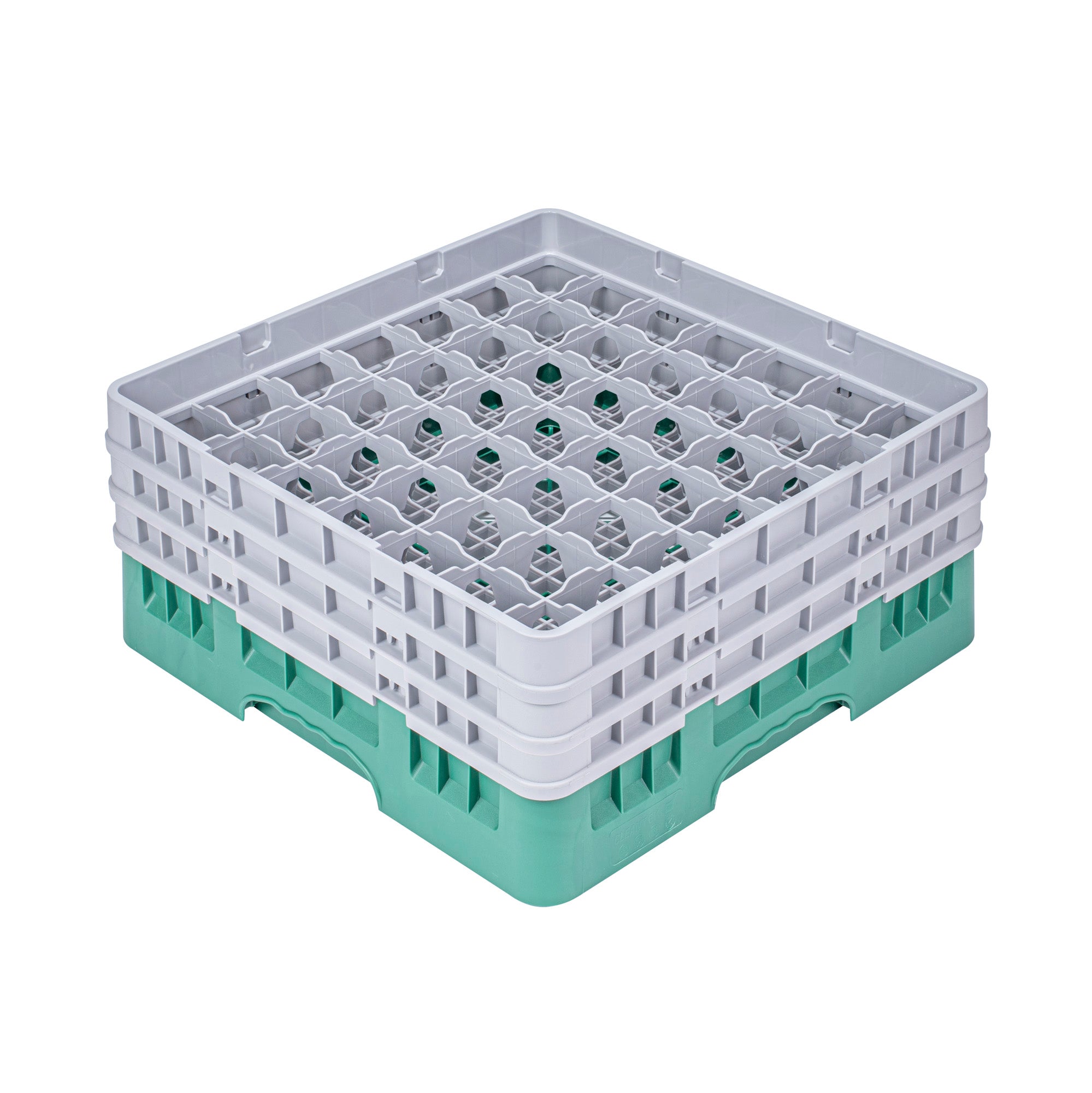 Clean Tek Professional Green Glass Rack - 49 Compartments, 1 Full Drop and 2 Half Drop Extenders - 19 3/4" x 19 3/4" x 8 3/4" - 1 count box