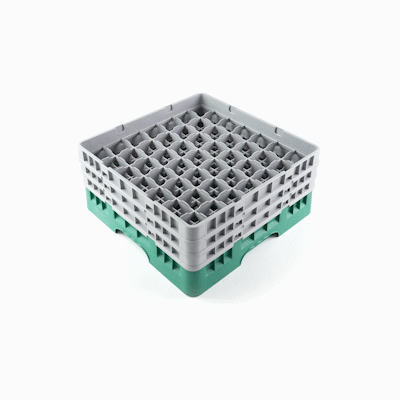 Clean Tek Professional Green Glass Rack - 49 Compartments, 1 Full Drop and 2 Half Drop Extenders - 19 3/4" x 19 3/4" x 8 3/4" - 1 count box