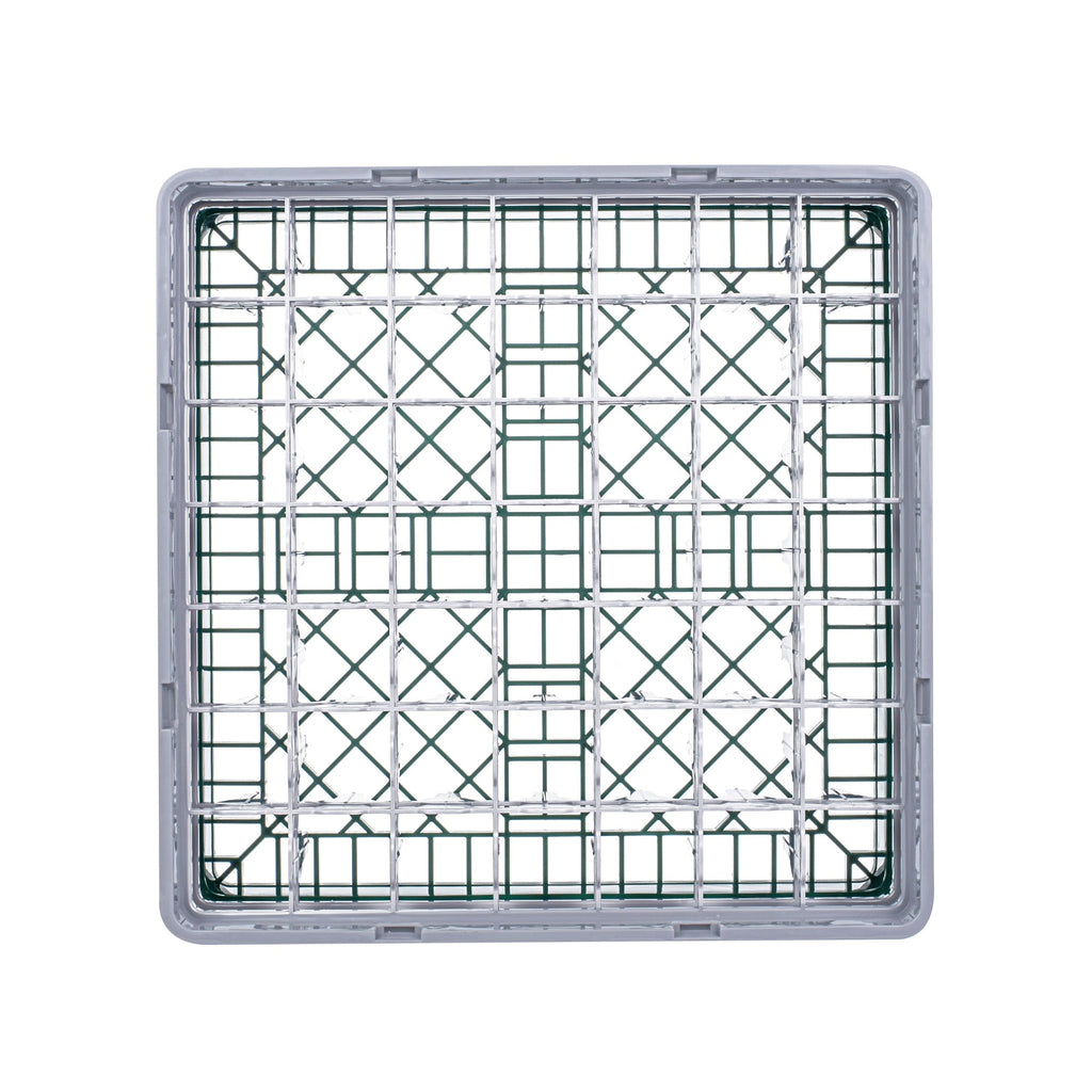 Clean Tek Professional Green Glass Rack - 49 Compartments, 1 Full Drop and 2 Half Drop Extenders - 19 3/4" x 19 3/4" x 8 3/4" - 1 count box