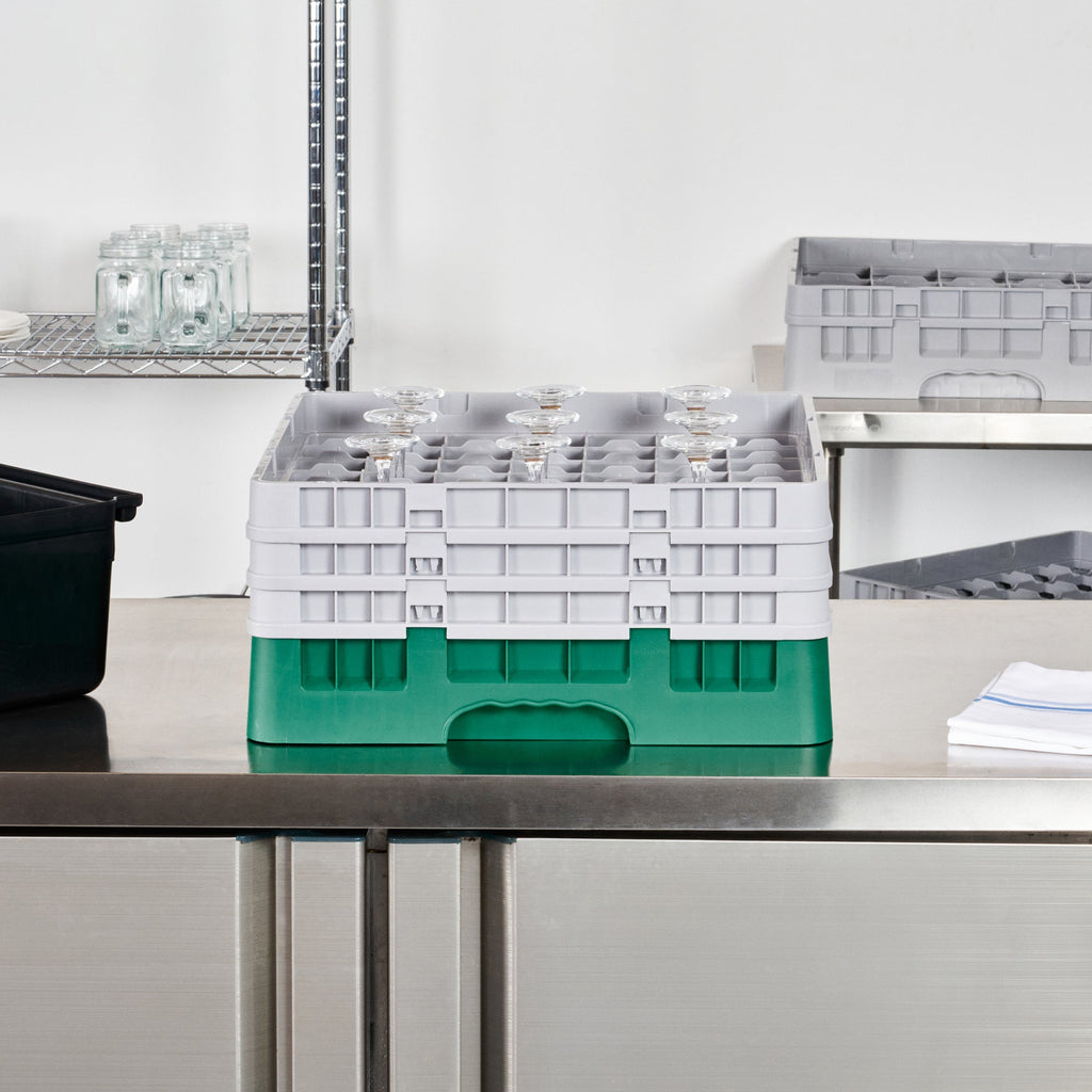 Clean Tek Professional Green Glass Rack - 49 Compartments, 1 Full Drop and 2 Half Drop Extenders - 19 3/4" x 19 3/4" x 8 3/4" - 1 count box