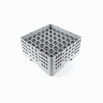 Clean Tek Professional Gray Glass Rack - 49 Compartments, 1 Full Drop and 2 Half Drop Extenders - 19 3/4" x 19 3/4" x 8 3/4" - 1 count box