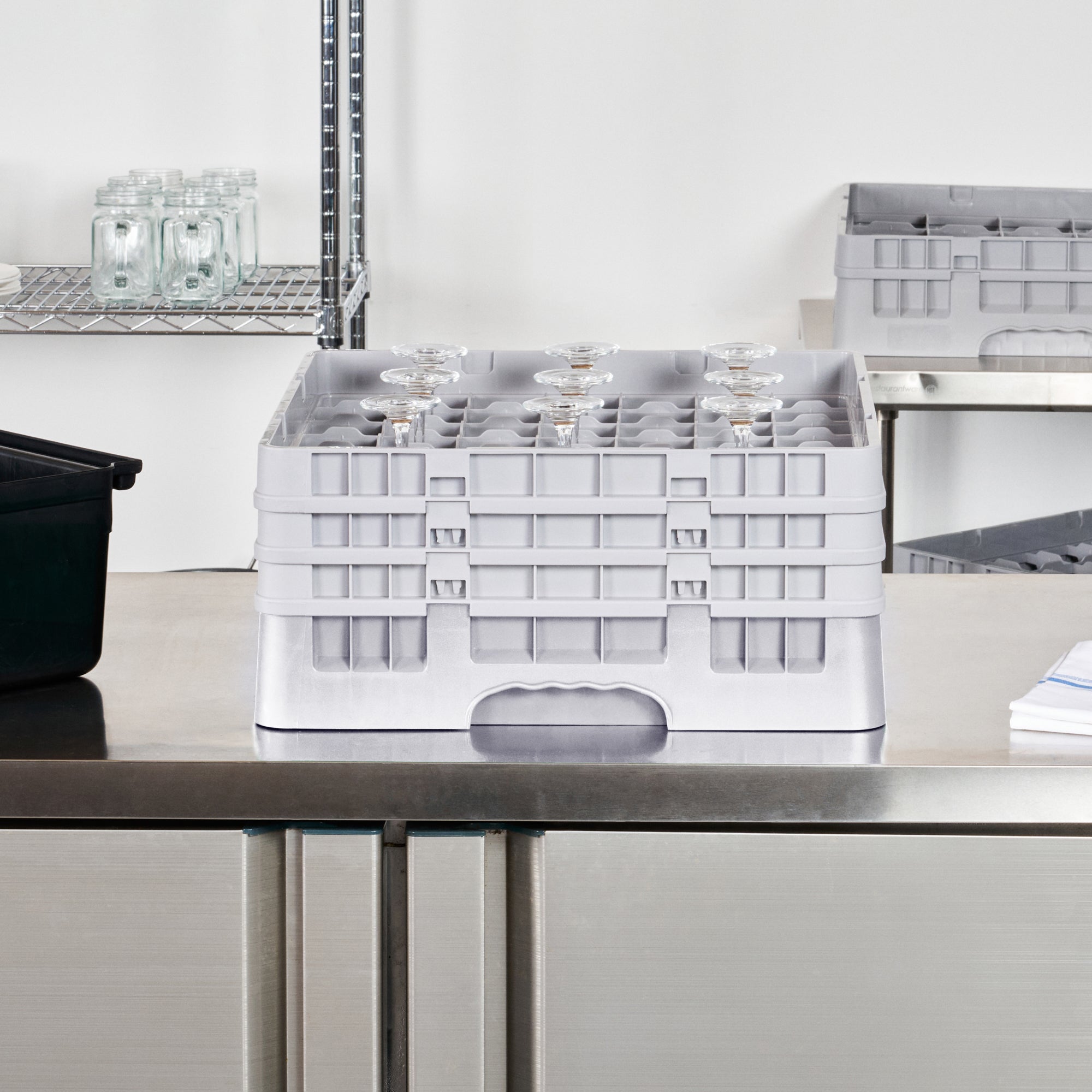 Clean Tek Professional Gray Glass Rack - 49 Compartments, 1 Full Drop and 2 Half Drop Extenders - 19 3/4" x 19 3/4" x 8 3/4" - 1 count box