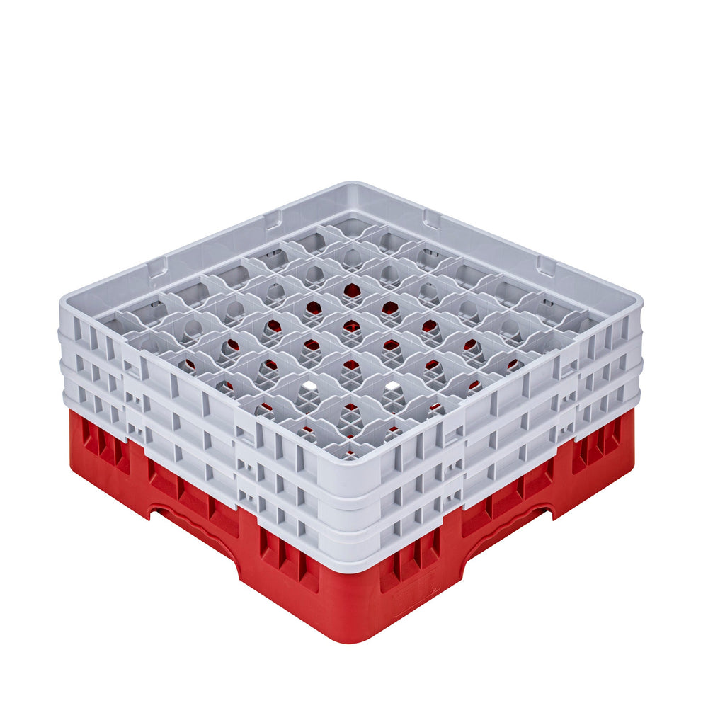 Clean Tek Professional Red Glass Rack - 49 Compartments, 1 Full Drop and 2 Half Drop Extenders - 19 3/4" x 19 3/4" x 8 3/4" - 1 count box