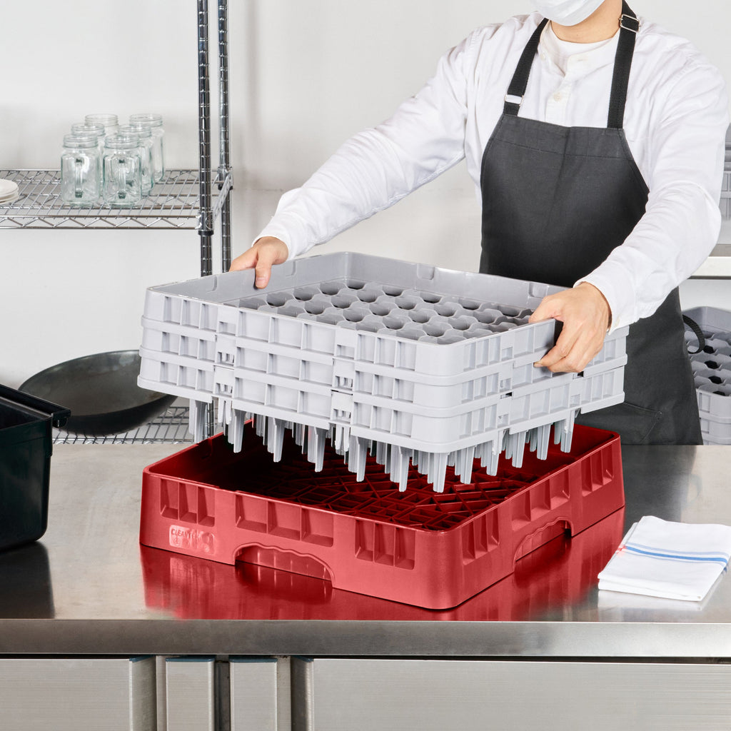 Clean Tek Professional Red Glass Rack - 49 Compartments, 1 Full Drop and 2 Half Drop Extenders - 19 3/4" x 19 3/4" x 8 3/4" - 1 count box