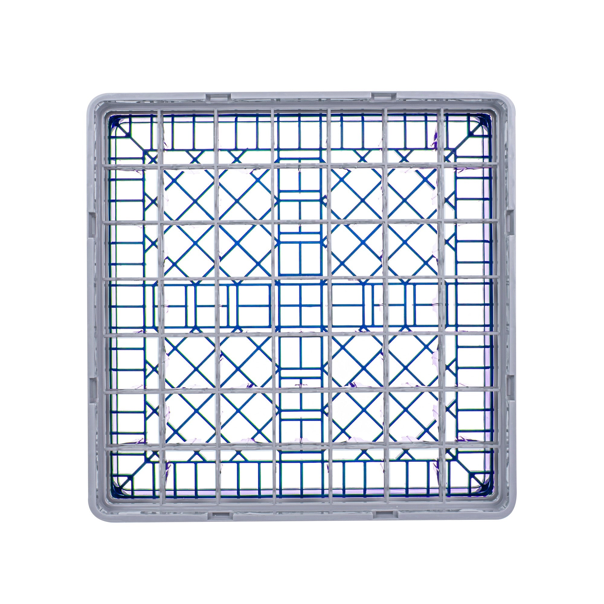 Clean Tek Professional Blue Glass Rack - 49 Compartments, 1 Full Drop and 3 Half Drop Extenders - 19 3/4" x 19 3/4" x 10 1/2" - 1 count box