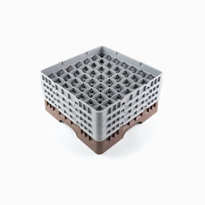 Clean Tek Professional Brown Glass Rack - 49 Compartments, 1 Full Drop and 3 Half Drop Extenders - 19 3/4" x 19 3/4" x 10 1/2" - 1 count box