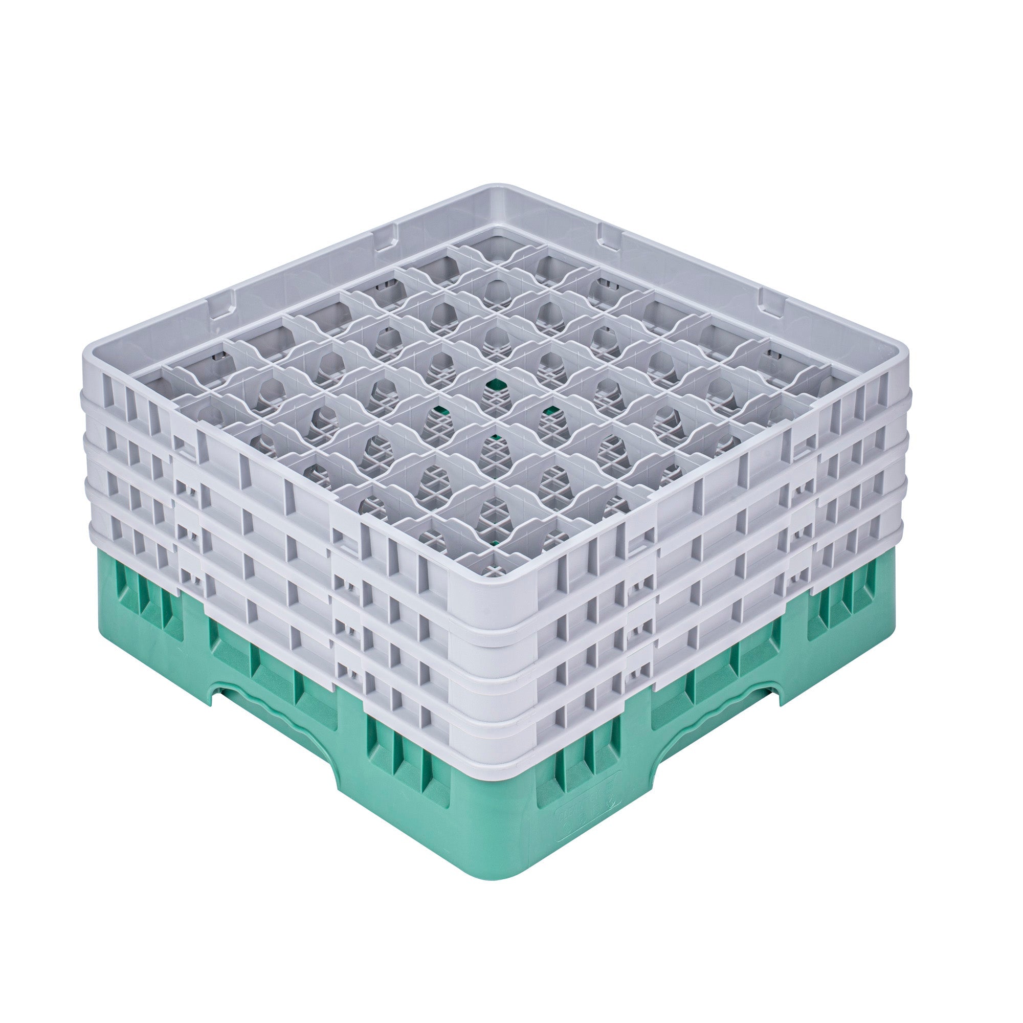 Clean Tek Professional Green Glass Rack - 49 Compartments, 1 Full Drop and 3 Half Drop Extenders - 19 3/4" x 19 3/4" x 10 1/2" - 1 count box