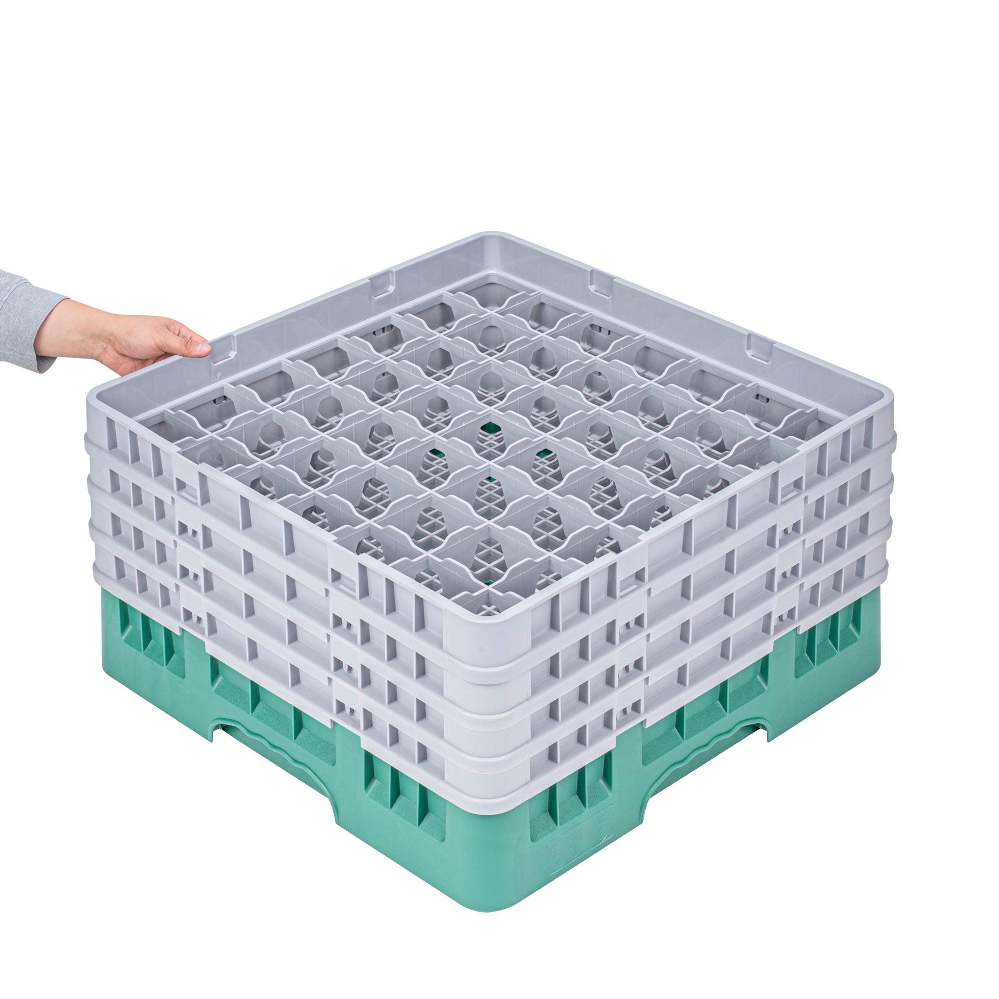 Clean Tek Professional Green Glass Rack - 49 Compartments, 1 Full Drop and 3 Half Drop Extenders - 19 3/4" x 19 3/4" x 10 1/2" - 1 count box