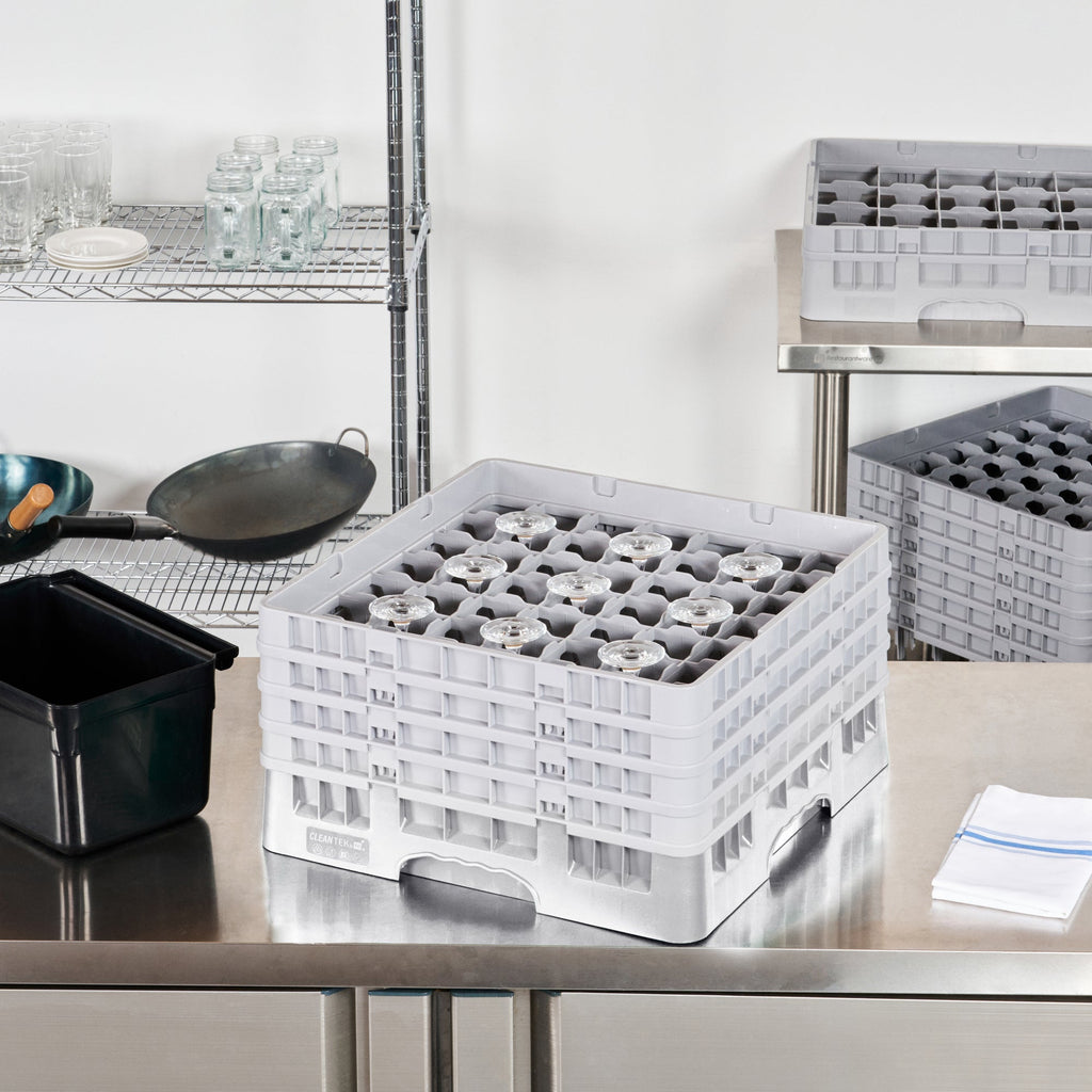 Clean Tek Professional Gray Glass Rack - 49 Compartments, 1 Full Drop and 3 Half Drop Extenders - 19 3/4" x 19 3/4" x 10 1/2" - 1 count box