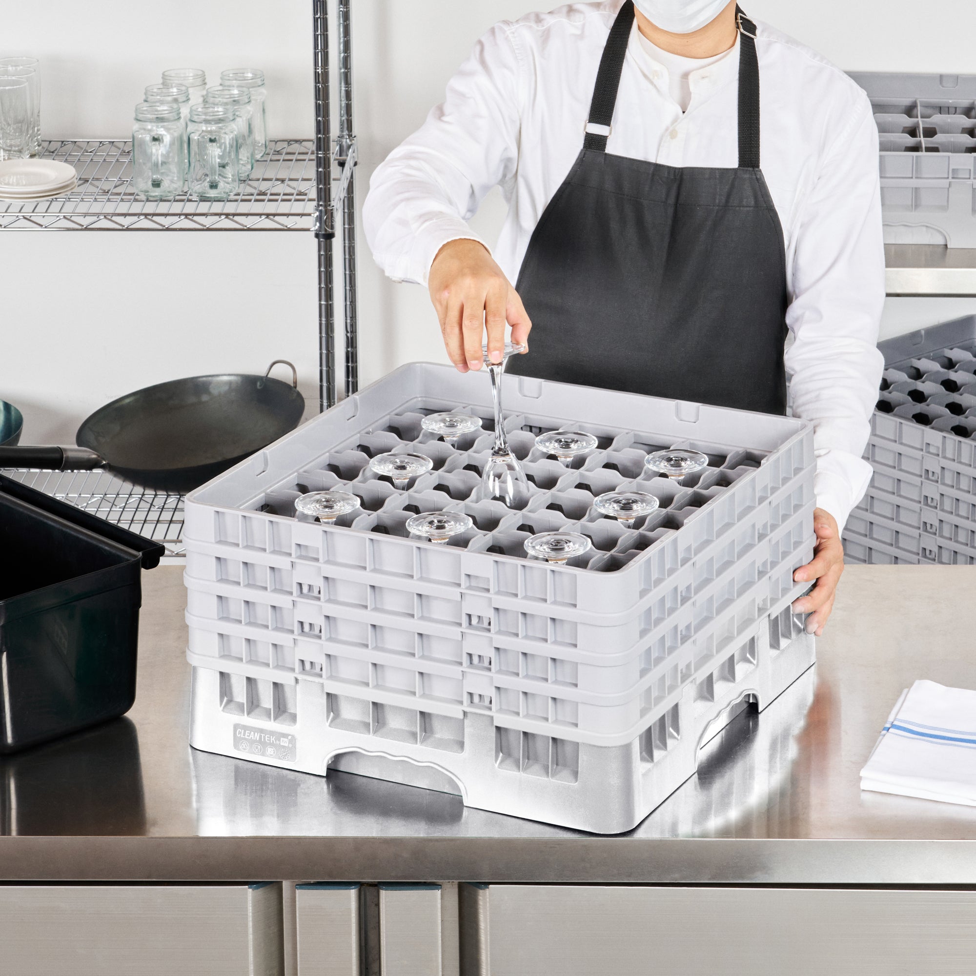 Clean Tek Professional Gray Glass Rack - 49 Compartments, 1 Full Drop and 3 Half Drop Extenders - 19 3/4" x 19 3/4" x 10 1/2" - 1 count box