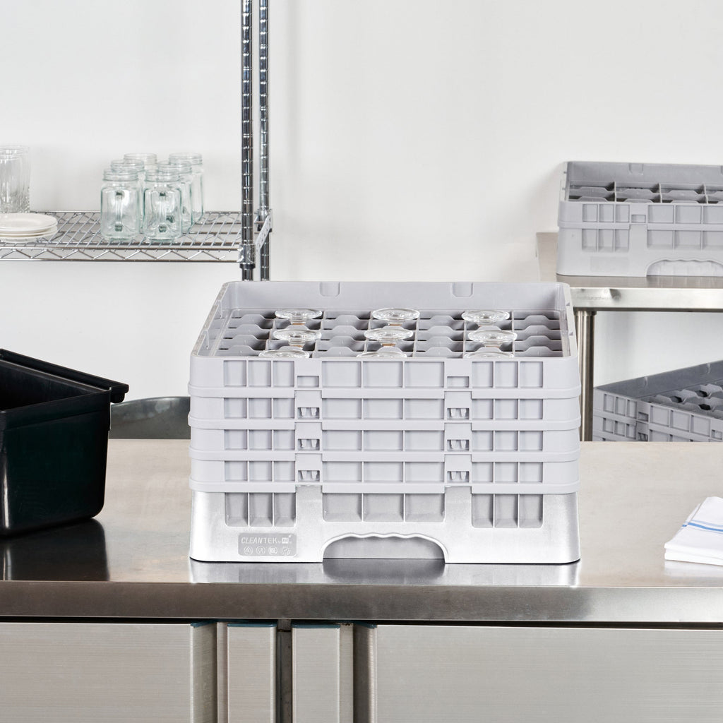 Clean Tek Professional Gray Glass Rack - 49 Compartments, 1 Full Drop and 3 Half Drop Extenders - 19 3/4" x 19 3/4" x 10 1/2" - 1 count box
