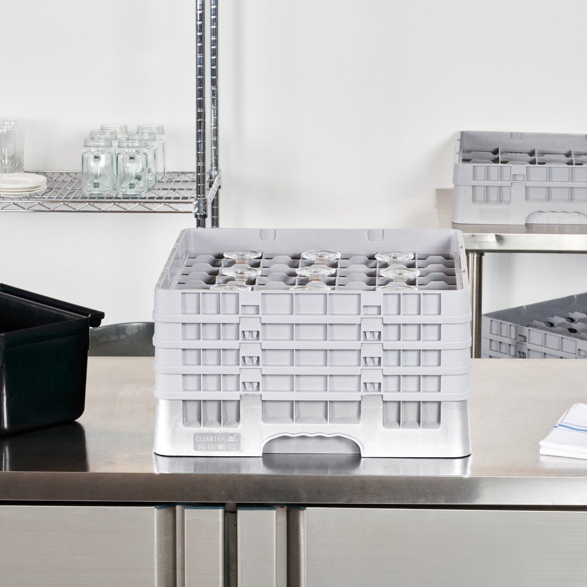 Clean Tek Professional Gray Glass Rack - 49 Compartments, 1 Full Drop and 3 Half Drop Extenders - 19 3/4" x 19 3/4" x 10 1/2" - 1 count box
