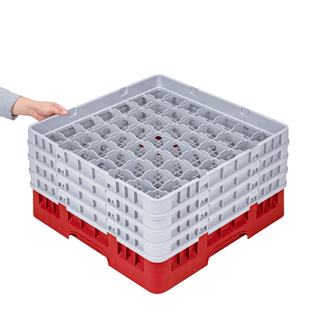 Clean Tek Professional Red Glass Rack - 49 Compartments, 1 Full Drop and 3 Half Drop Extenders - 19 3/4" x 19 3/4" x 10 1/2" - 1 count box