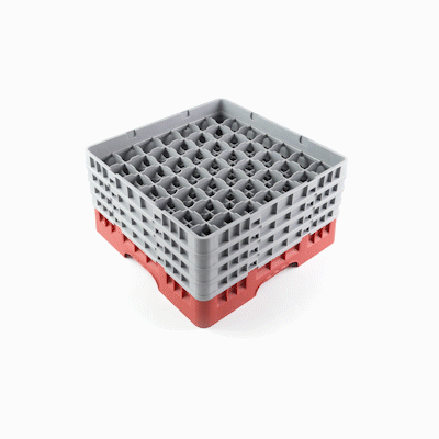 Clean Tek Professional Red Glass Rack - 49 Compartments, 1 Full Drop and 3 Half Drop Extenders - 19 3/4" x 19 3/4" x 10 1/2" - 1 count box