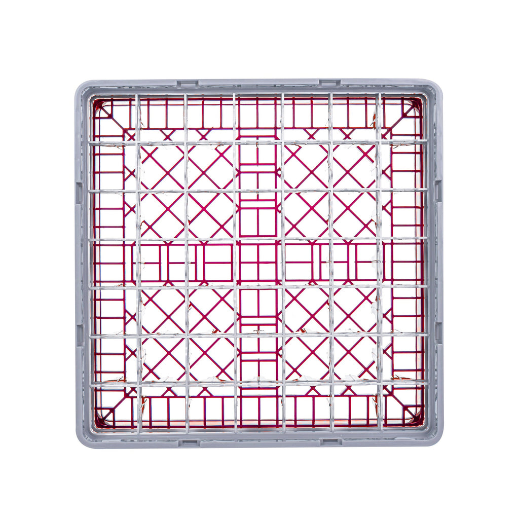 Clean Tek Professional Red Glass Rack - 49 Compartments, 1 Full Drop and 3 Half Drop Extenders - 19 3/4" x 19 3/4" x 10 1/2" - 1 count box