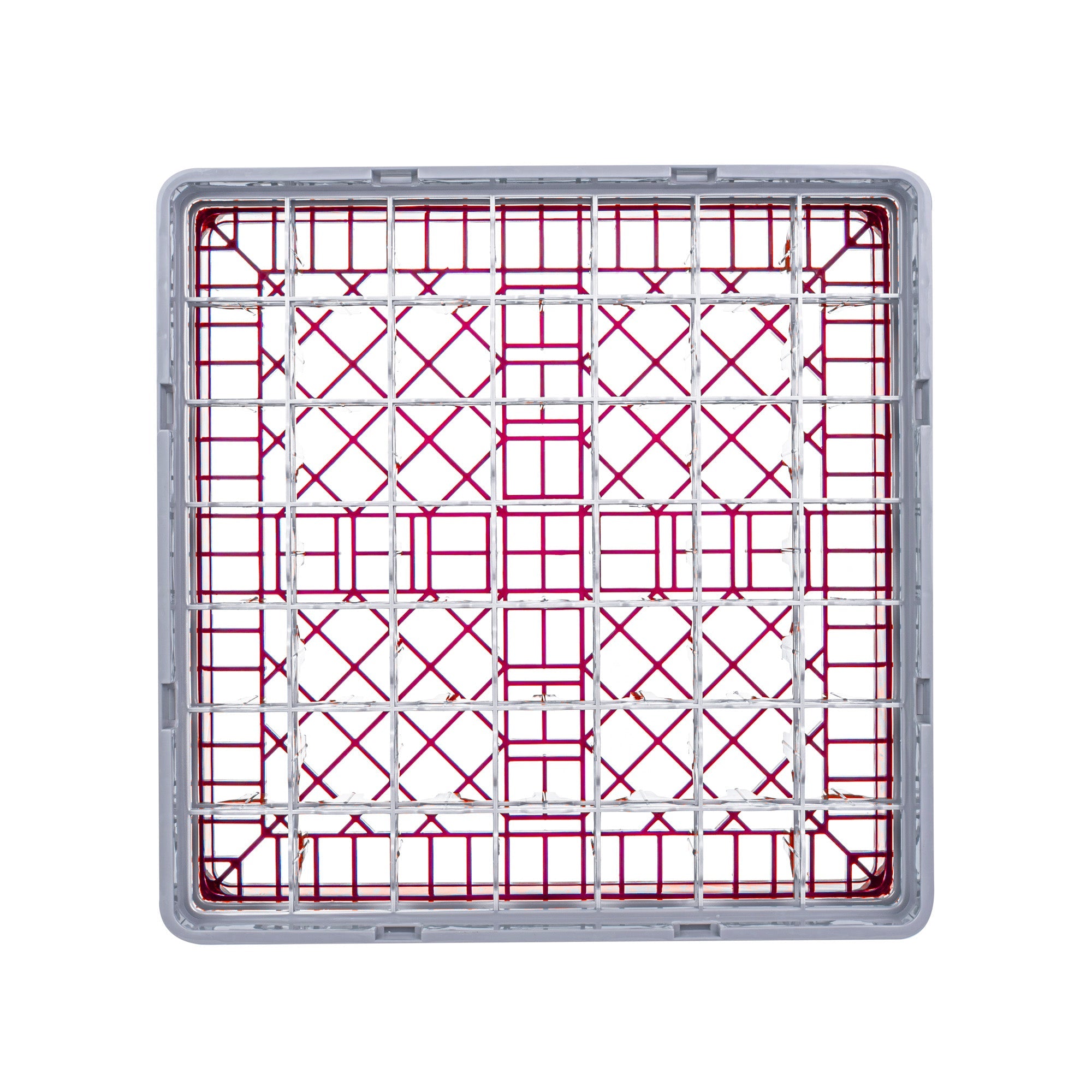Clean Tek Professional Red Glass Rack - 49 Compartments, 1 Full Drop and 3 Half Drop Extenders - 19 3/4" x 19 3/4" x 10 1/2" - 1 count box