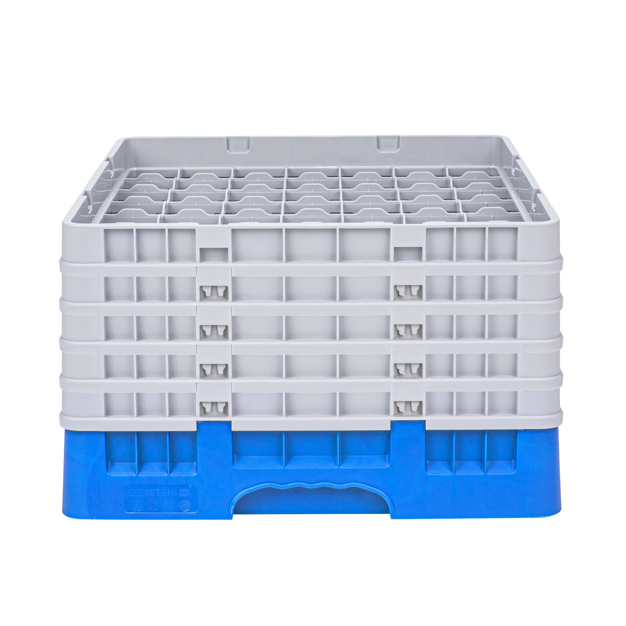 Clean Tek Professional Blue Glass Rack - 49 Compartments, 1 Full Drop and 4 Half Drop Extenders - 19 3/4" x 19 3/4" x 12 1/4" - 1 count box