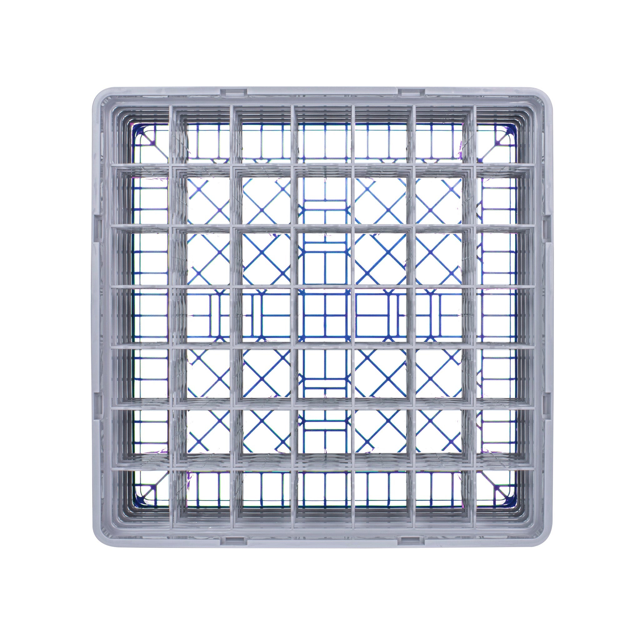 Clean Tek Professional Blue Glass Rack - 49 Compartments, 1 Full Drop and 4 Half Drop Extenders - 19 3/4" x 19 3/4" x 12 1/4" - 1 count box