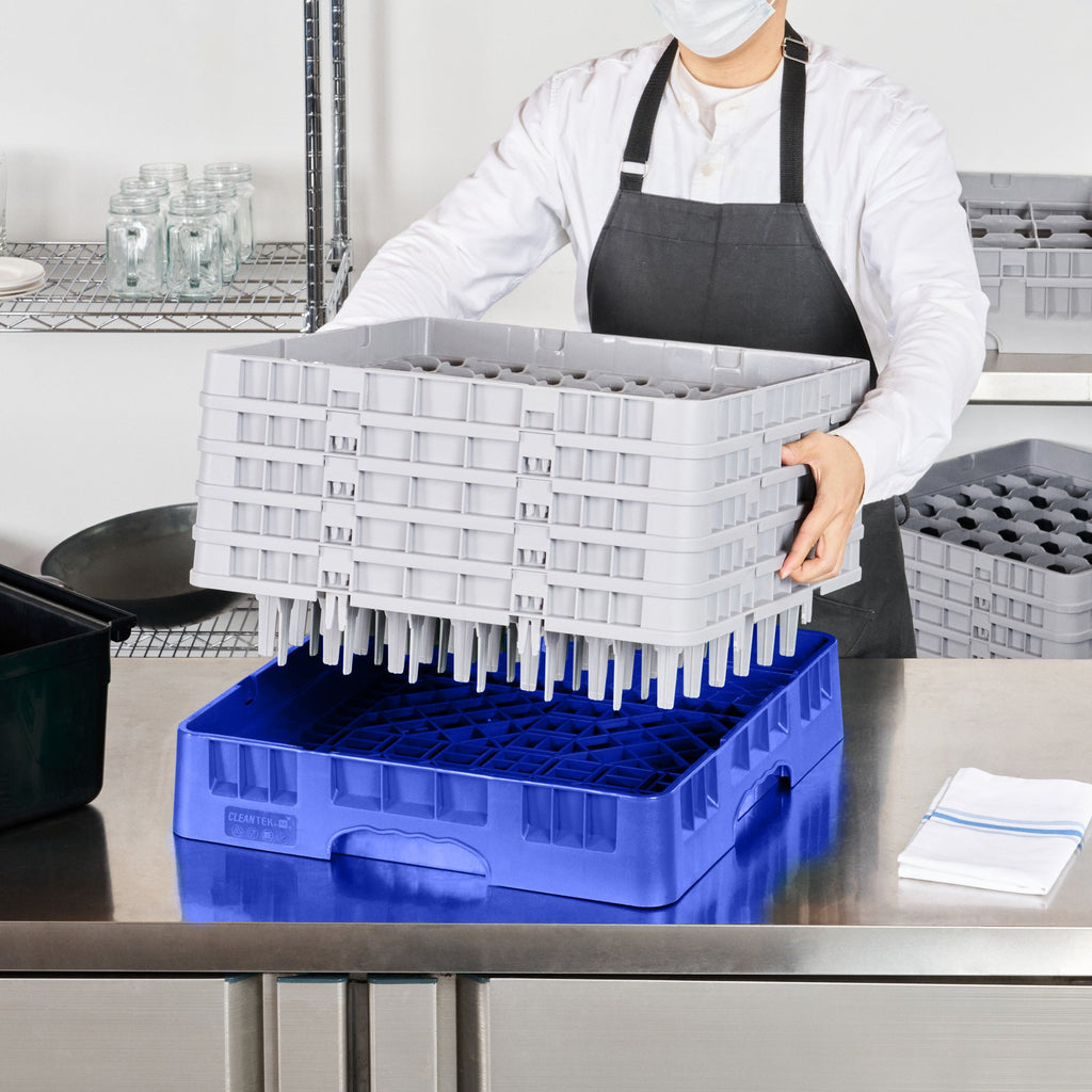 Clean Tek Professional Blue Glass Rack - 49 Compartments, 1 Full Drop and 4 Half Drop Extenders - 19 3/4" x 19 3/4" x 12 1/4" - 1 count box