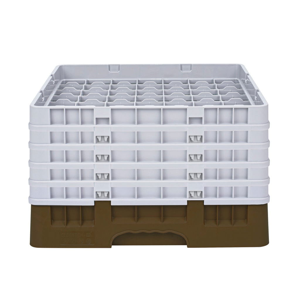 Clean Tek Professional Brown Glass Rack - 49 Compartments, 1 Full Drop and 4 Half Drop Extenders - 19 3/4" x 19 3/4" x 12 1/4" - 1 count box