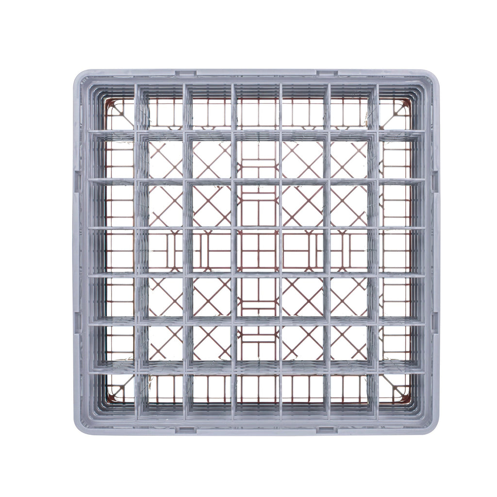 Clean Tek Professional Brown Glass Rack - 49 Compartments, 1 Full Drop and 4 Half Drop Extenders - 19 3/4" x 19 3/4" x 12 1/4" - 1 count box
