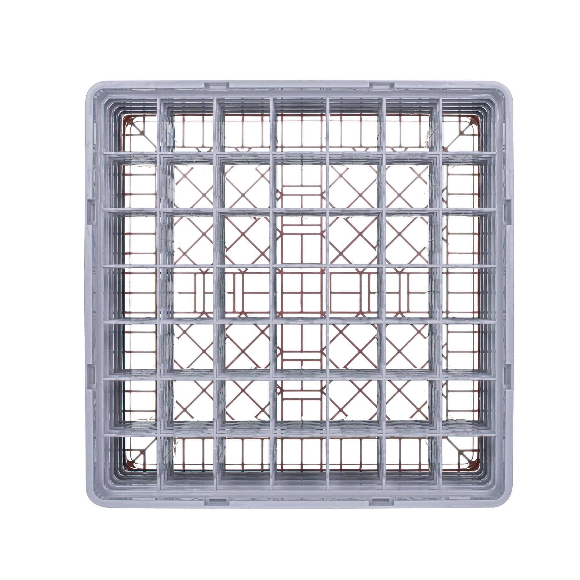 Clean Tek Professional Brown Glass Rack - 49 Compartments, 1 Full Drop and 4 Half Drop Extenders - 19 3/4" x 19 3/4" x 12 1/4" - 1 count box